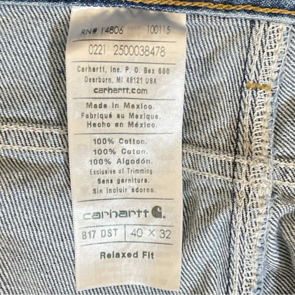 Carhartt Relaxed Fit Denim Blue Jeans Mens 40X32 Work 817 DST - Picture 7 of 10